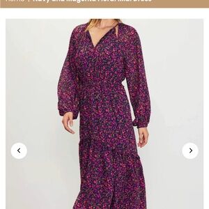 Skies Are Blue Pink and Black Bishop Sleeve Sundress